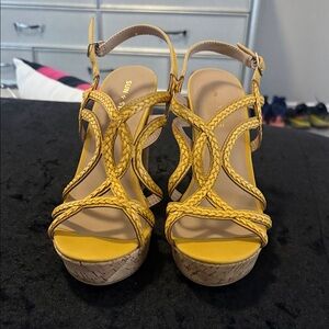 Yellow Strappy Wedge Sandals